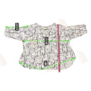 Cynthia Rowley Top 2X White Black Leaf Print Linen Relaxed Boxy Artsy Chic